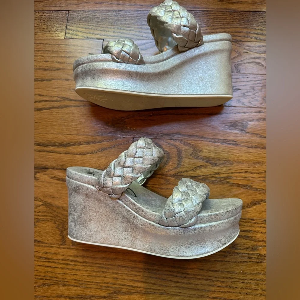 OTBT - Fluent in Silver platform wedge heels braided straps size 7.5 - Picture 2 of 6